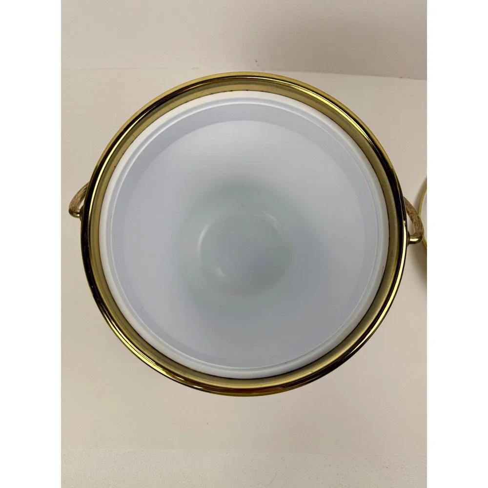 Vintage MCM Ice Bucket Faux Alligator Gold Sunburst Lid with Brass Tongs Japan